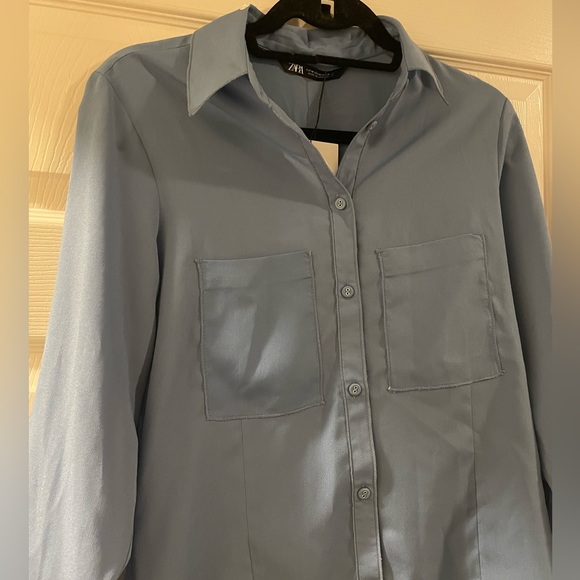 NWT Zara Crepe Pockets Button Down Shirt - Picture 7 of 9